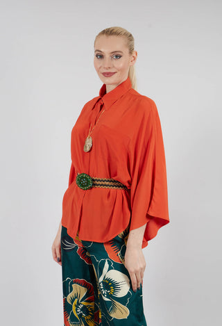 Sheer Silk Shirt with Pocket in Orange
