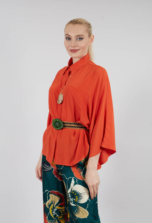 Sheer Silk Shirt with Pocket in Orange