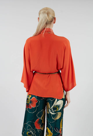 Sheer Silk Shirt with Pocket in Orange