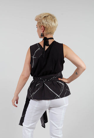 Sleeveless Vest Top with Bow Wrap in Black Check