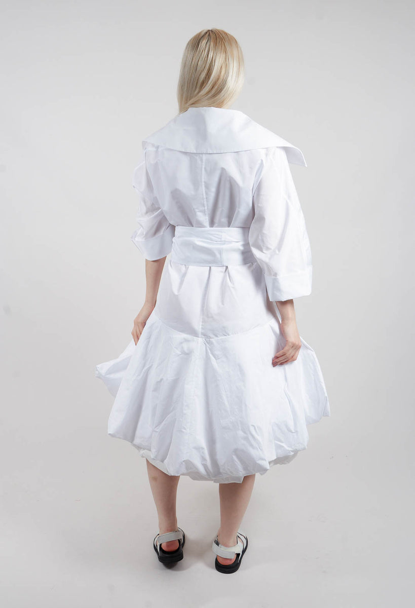 white balloon sleeve gathered skirt midi shirt dress Bize