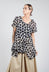 Sheer Peplum Shirt with Button Front in Pois