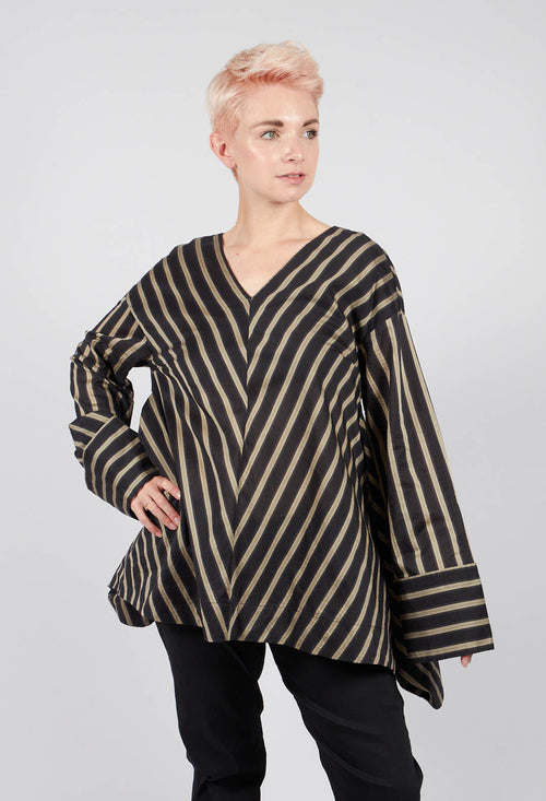 V Neck Striped Cross Over Top in Singapura Nero