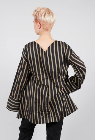 V Neck Striped Cross Over Top in Singapura Nero