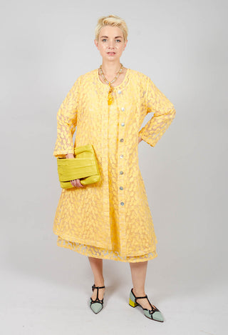 Sheer Printed Midi Coat with Button Front in Sorbet