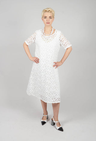 Double Layered Midi Dress with Print in White