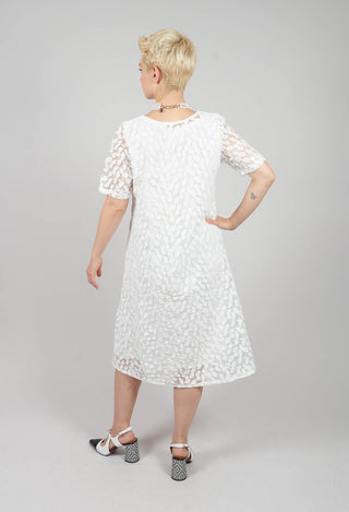 Double Layered Midi Dress with Print in White