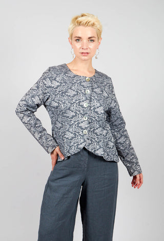 Printed Collarless Cropped Jacket in Charcoal