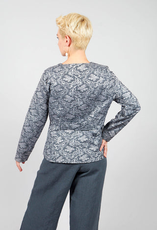 Printed Collarless Cropped Jacket in Charcoal