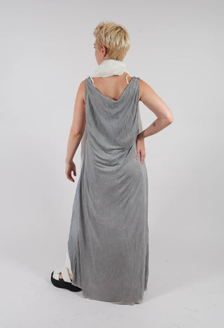 Sleeveless Sheer Dress with Drop Hem in Light Grey