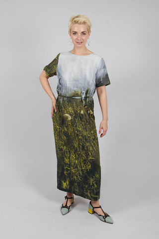 Linen Maxi Dress with Button Back in Dark Olive