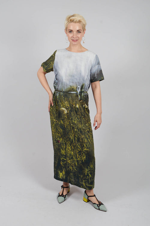 Linen Maxi Dress with Button Back in Dark Olive