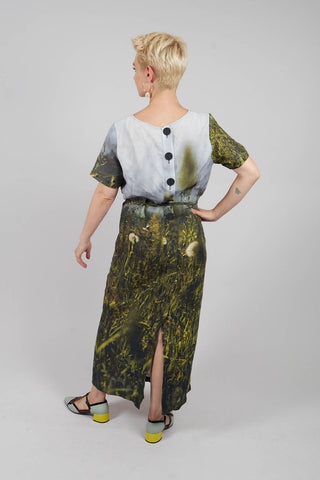 Linen Maxi Dress with Button Back in Dark Olive