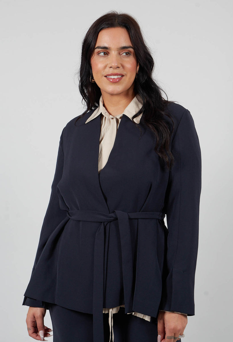 Beatrice B Collarless Tailored Jacket in Navy | Olivia May