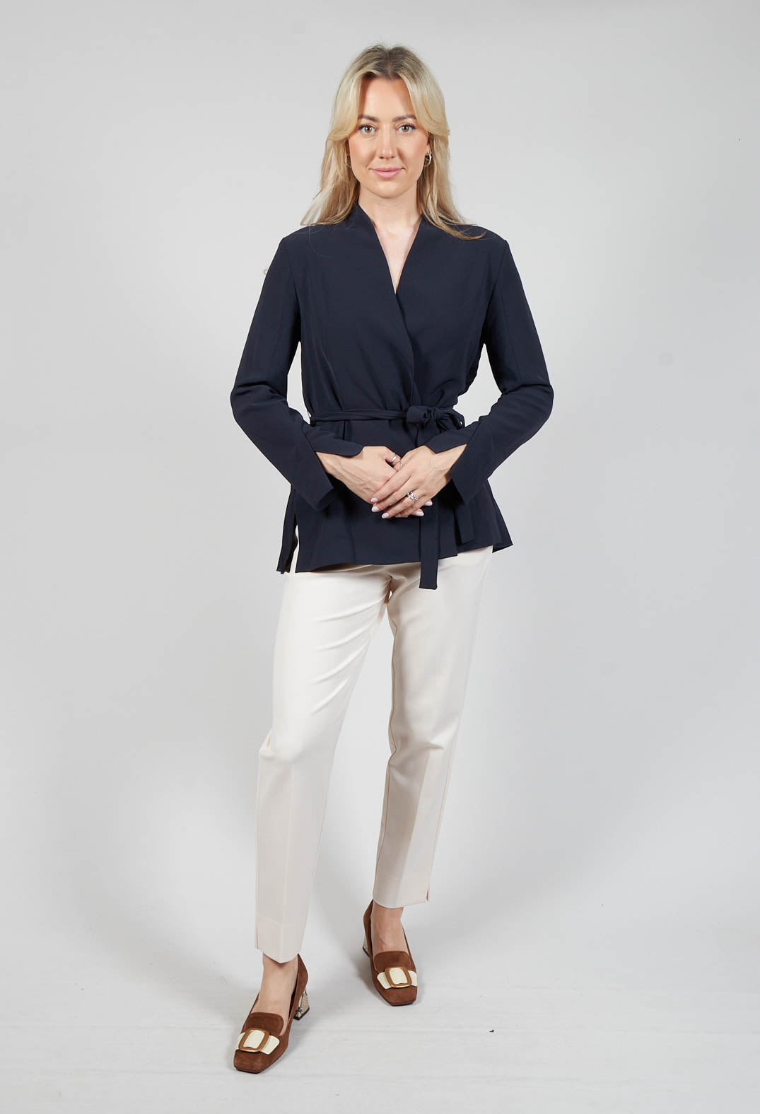 Collarless Tailored Jacket in Navy