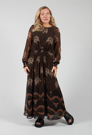 Printed Sheer Maxi Dress in Moro / Fango / Beige