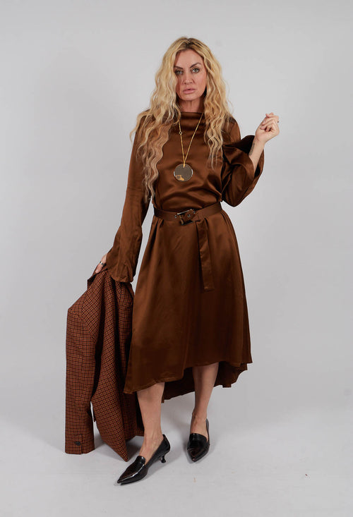 Satin Midi Dress in Azzurrite Tobacco