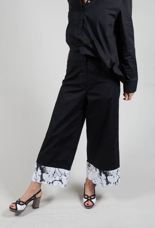 Wide Leg Contrast Trousers in Haruna Black / Print Gaia