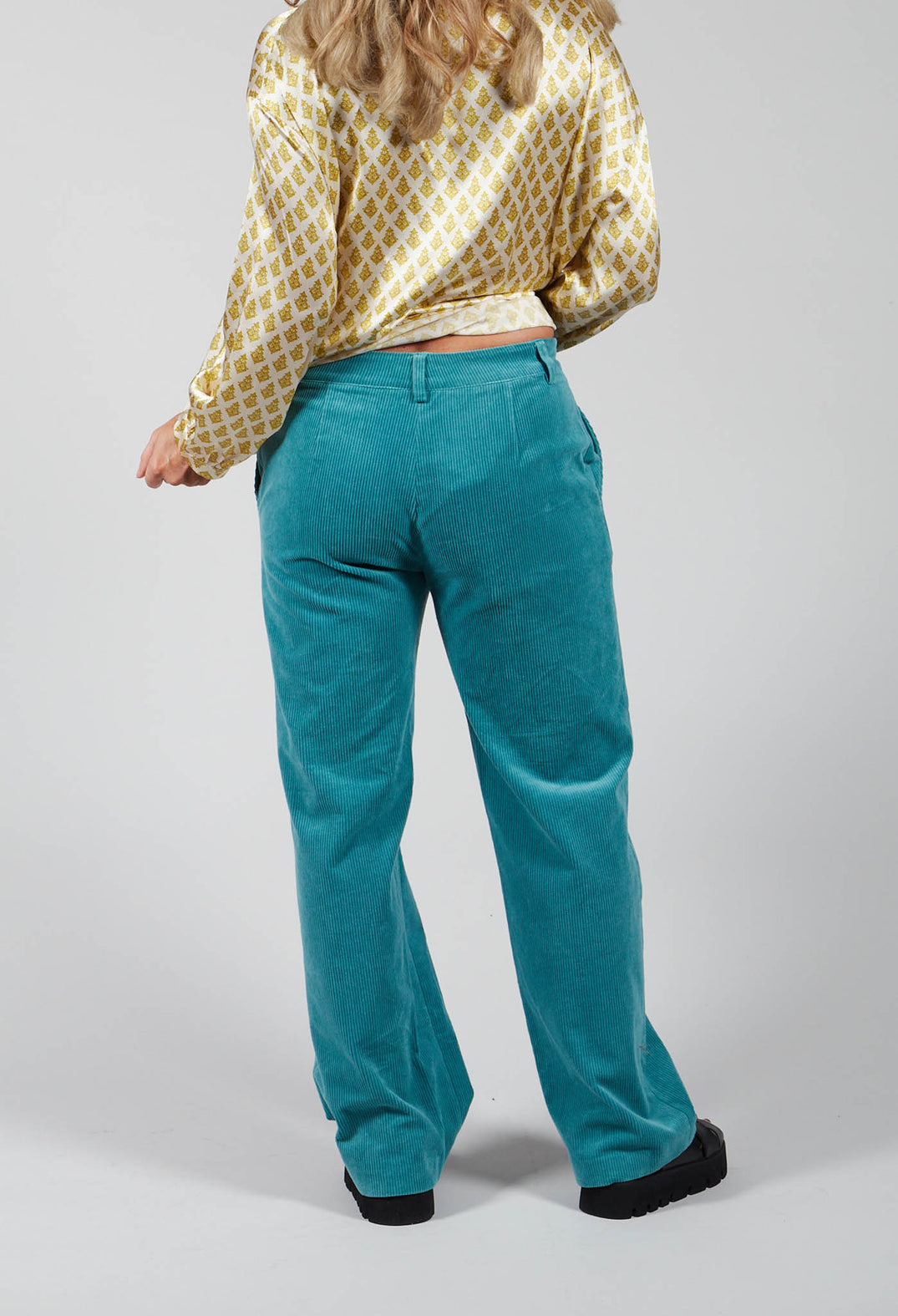 Straight Leg Courdroy Trousers in Octane Green