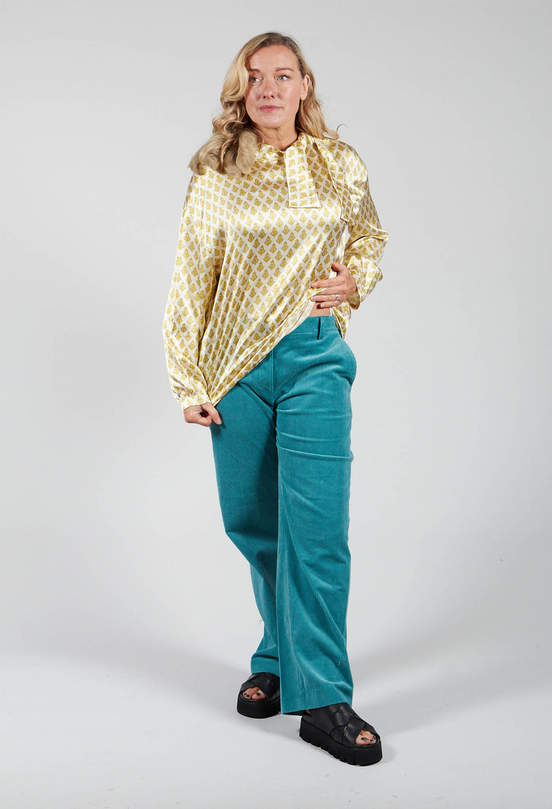 Straight Leg Courdroy Trousers in Octane Green