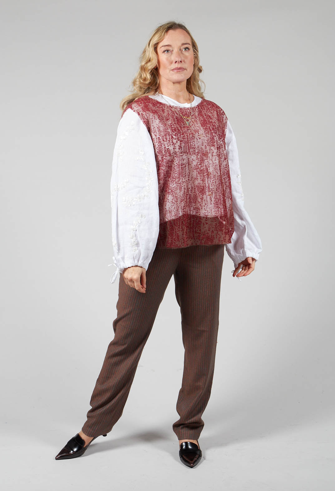 Tailored Pinstripe Trousers in Clay