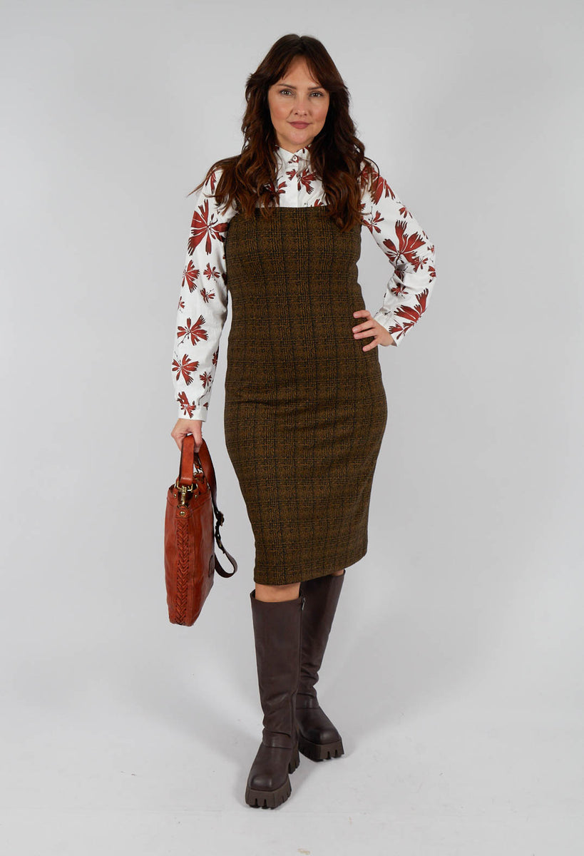 Out of Xile Checked Pinafore Dress in Gold | Olivia May