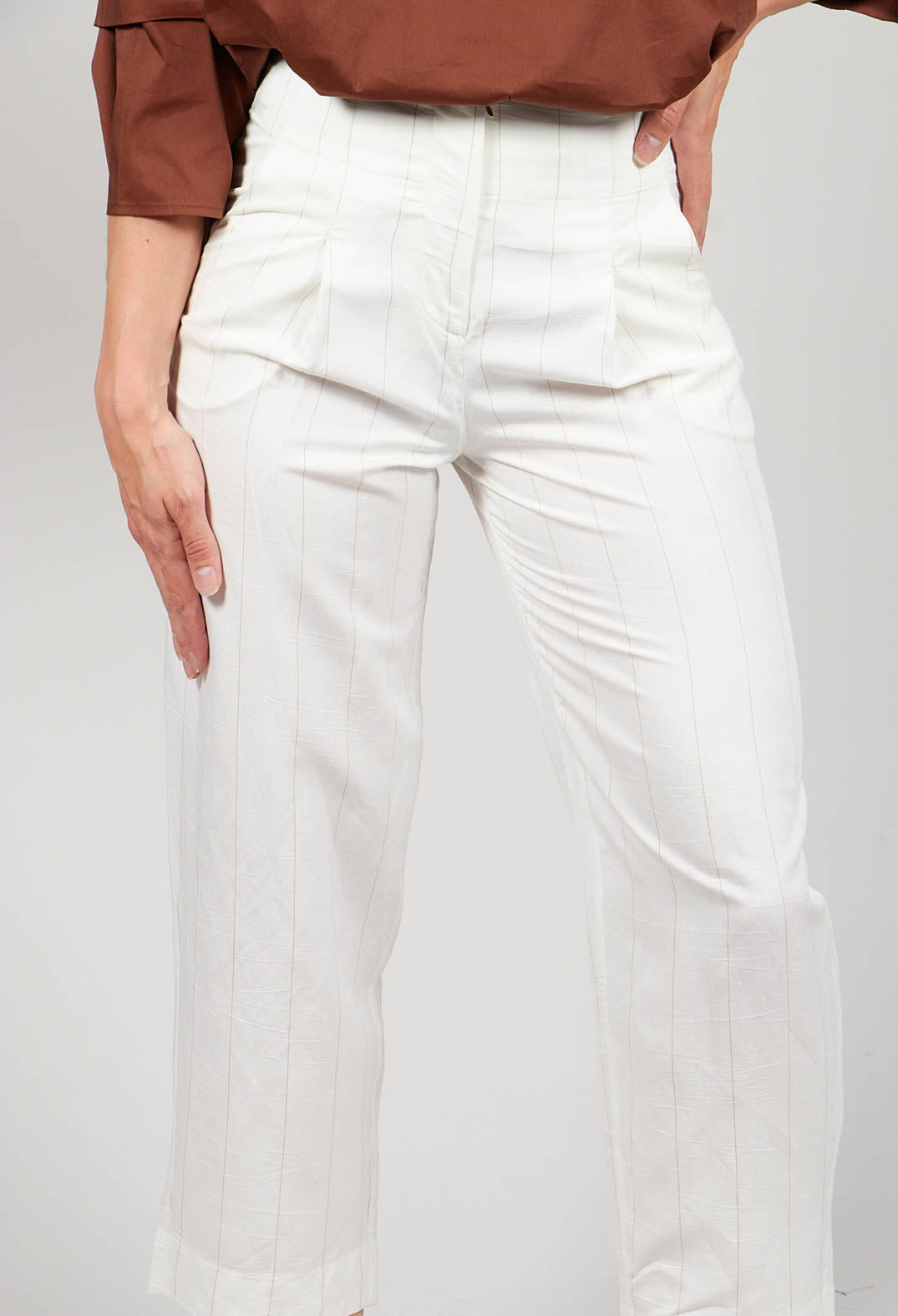 Pinstripe Trousers in Latte