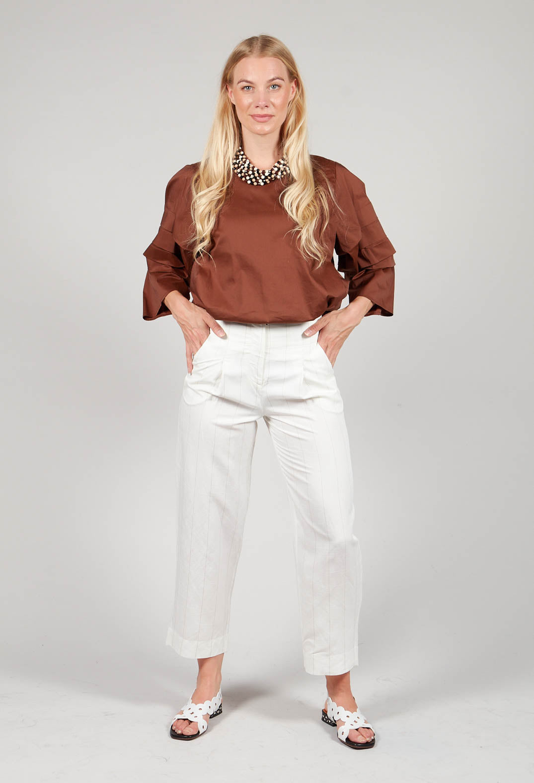 Pinstripe Trousers in Latte