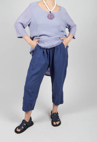 Linen Cropped Pants in Navy