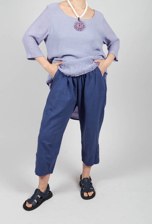 Linen Cropped Pants in Navy
