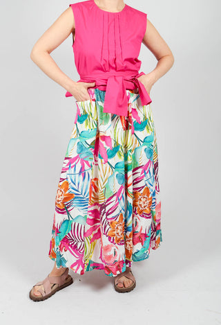 Printed Linen Maxi Skirt in Multi