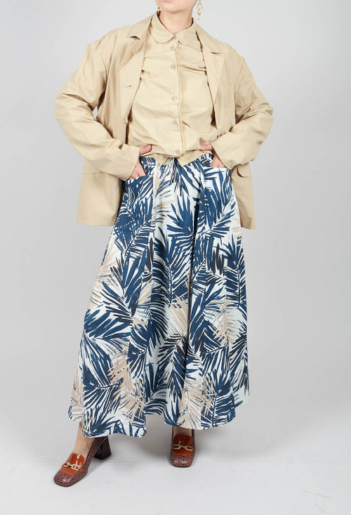 Printed Linen Maxi Skirt in Navy