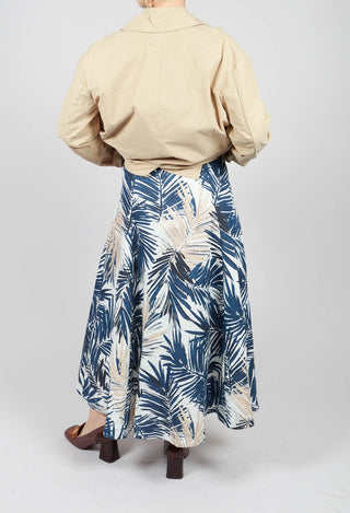 Printed Linen Maxi Skirt in Navy
