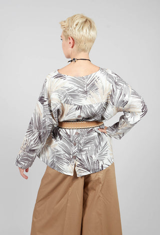 Printed Linen Button Back Top in Grey