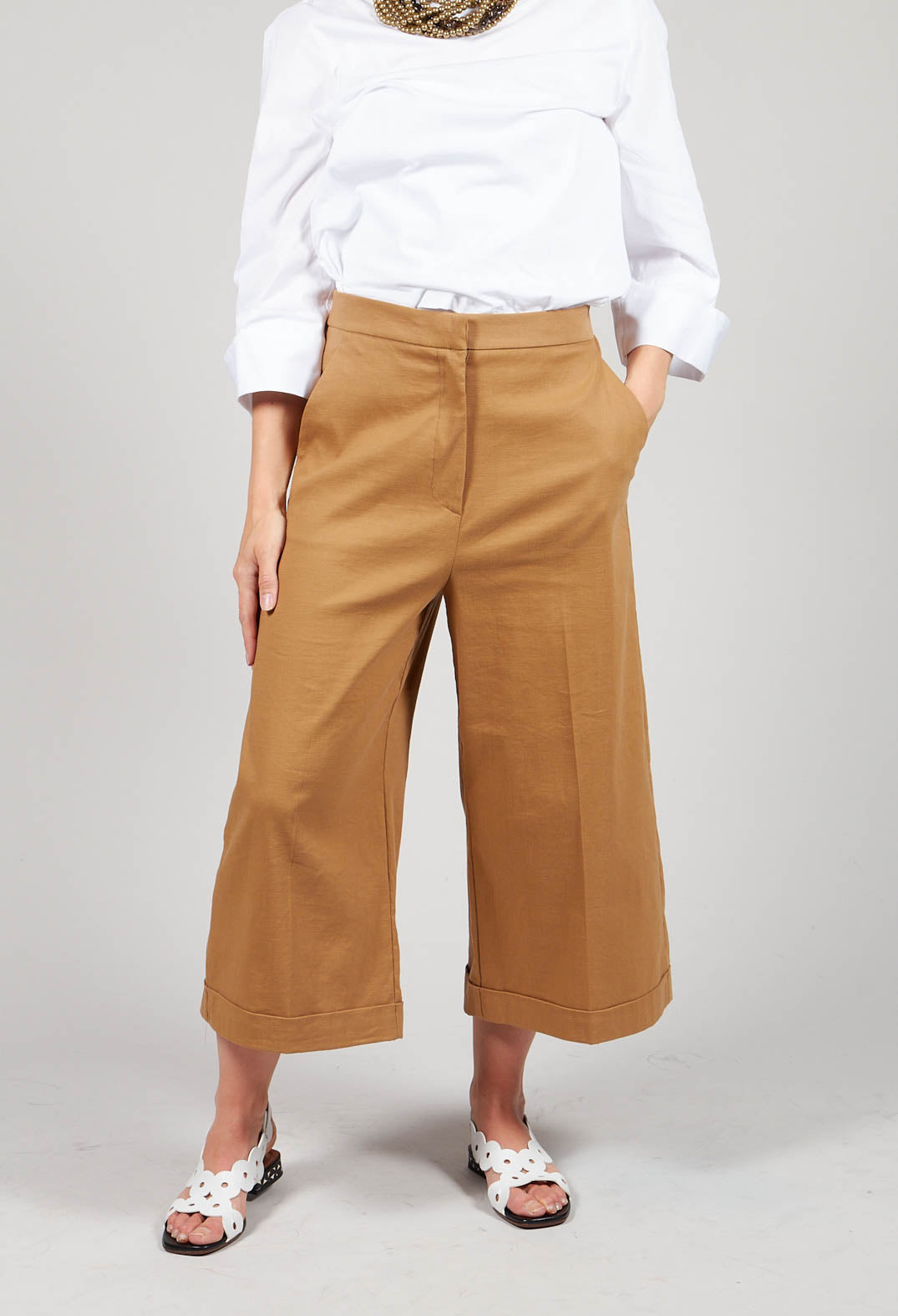 Cropped Wide Leg Trousers in Bobtail Bronzo