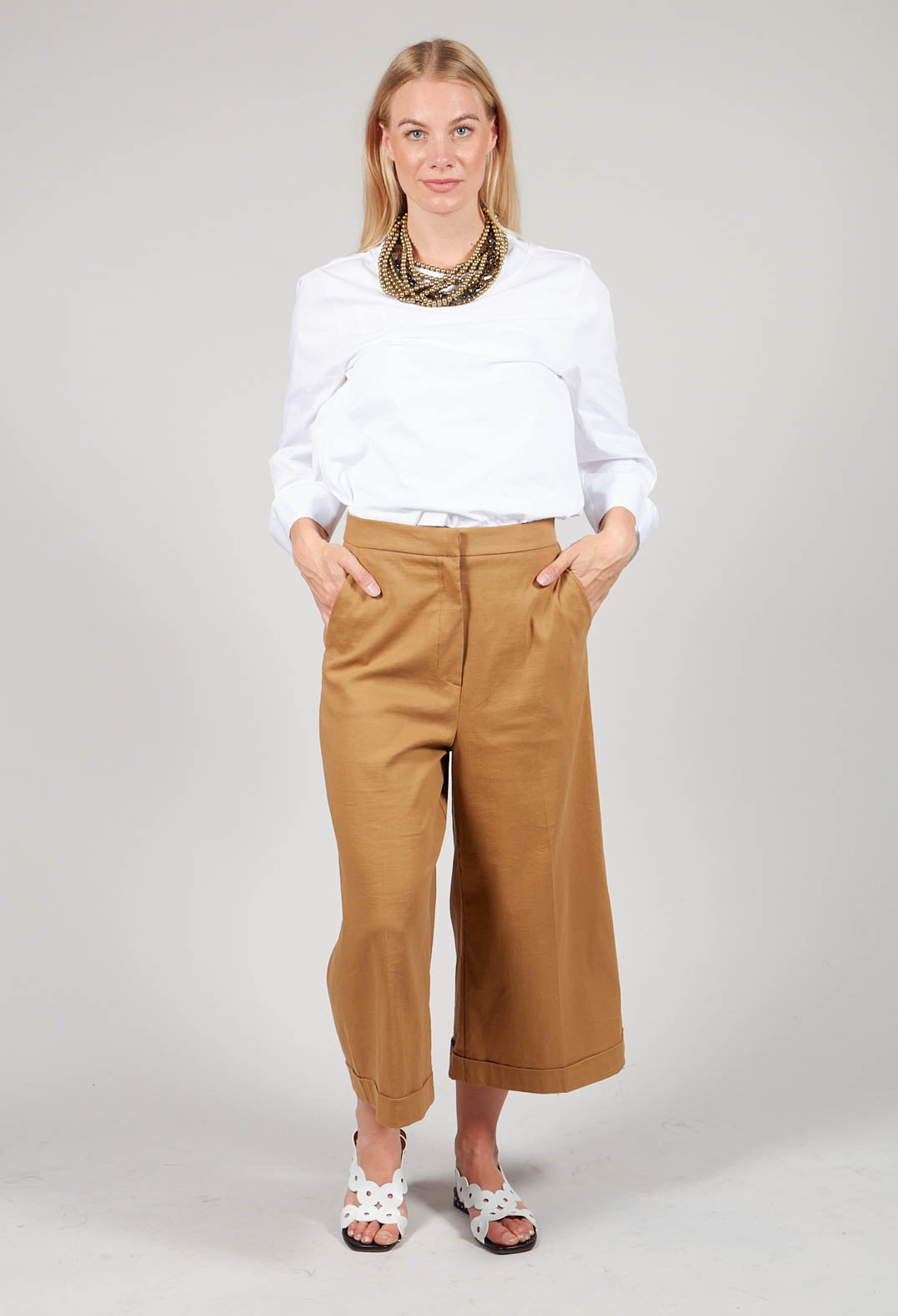 Cropped Wide Leg Trousers in Bobtail Bronzo