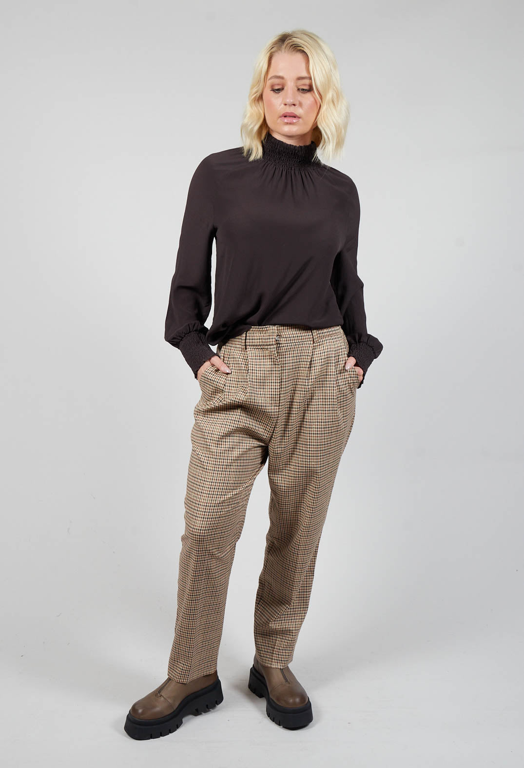 Tailored Dogtooth Trousers in Beige