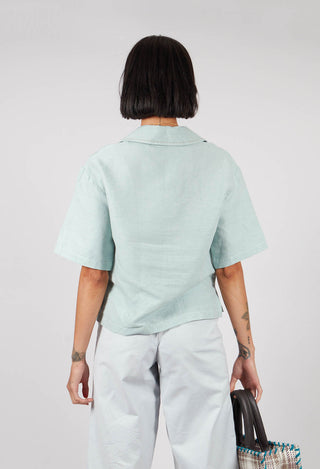Linen Blouse with Large Pockets in Sky