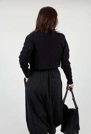 Cropped Style Cardigan with Net Trim in Black