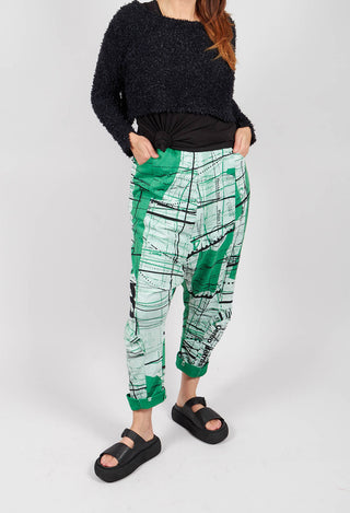 Jersey Drop Crotch Trousers with All Over Pattern in Apple Print