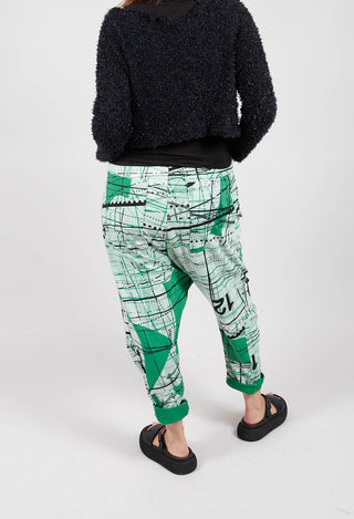 Jersey Drop Crotch Trousers with All Over Pattern in Apple Print