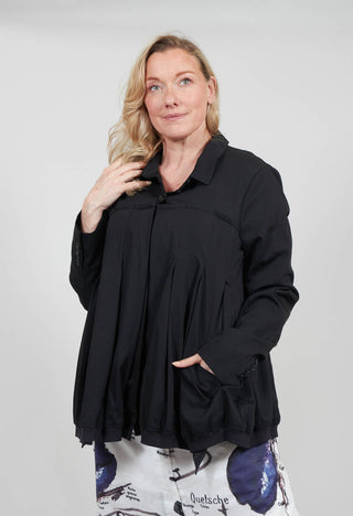 Button Up Bomber Jacket with Pleat Detail in Black