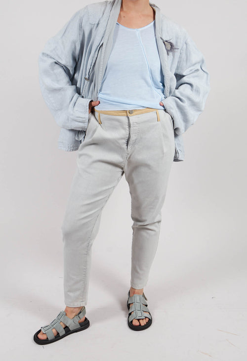 Slim Fit Jeans with Contrasting Waistband in Light Grey