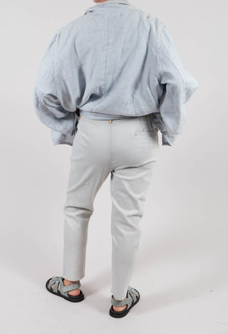 Slim Fit Jeans with Contrasting Waistband in Light Grey