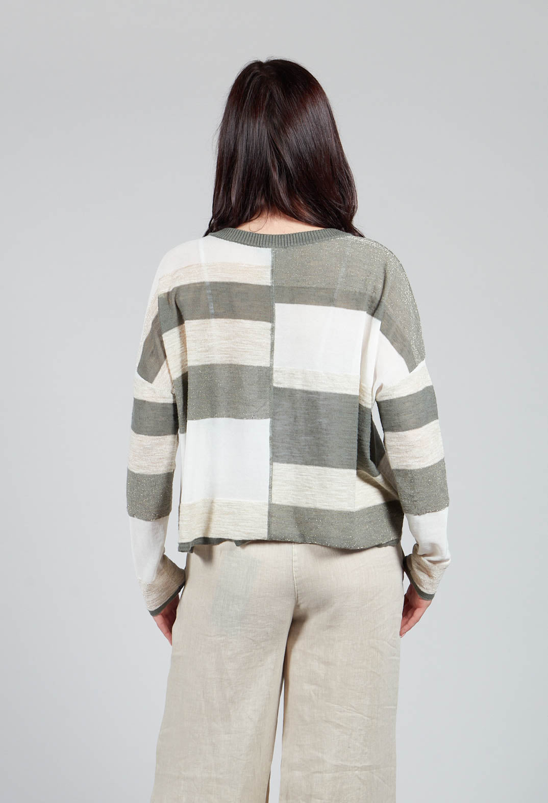 Striped Sweater with Metalic Detail in Green