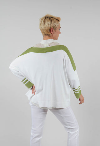 Jumper with Three Quarter Length Sleeves in White and Green