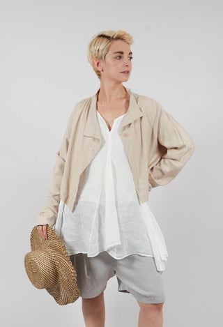 Cropped Cardigan with Pointed Collar in Beige