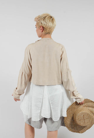 Cropped Cardigan with Pointed Collar in Beige