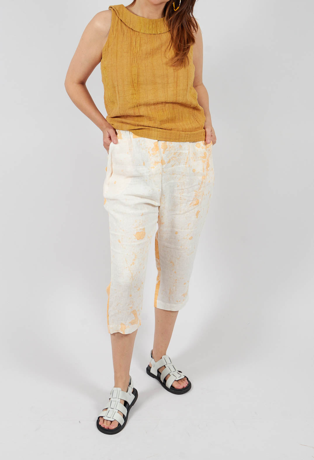 Cropped Linen Trousers in Orange Dye