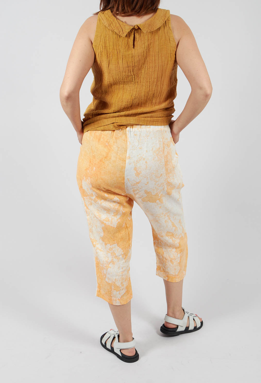 Cropped Linen Trousers in Orange Dye